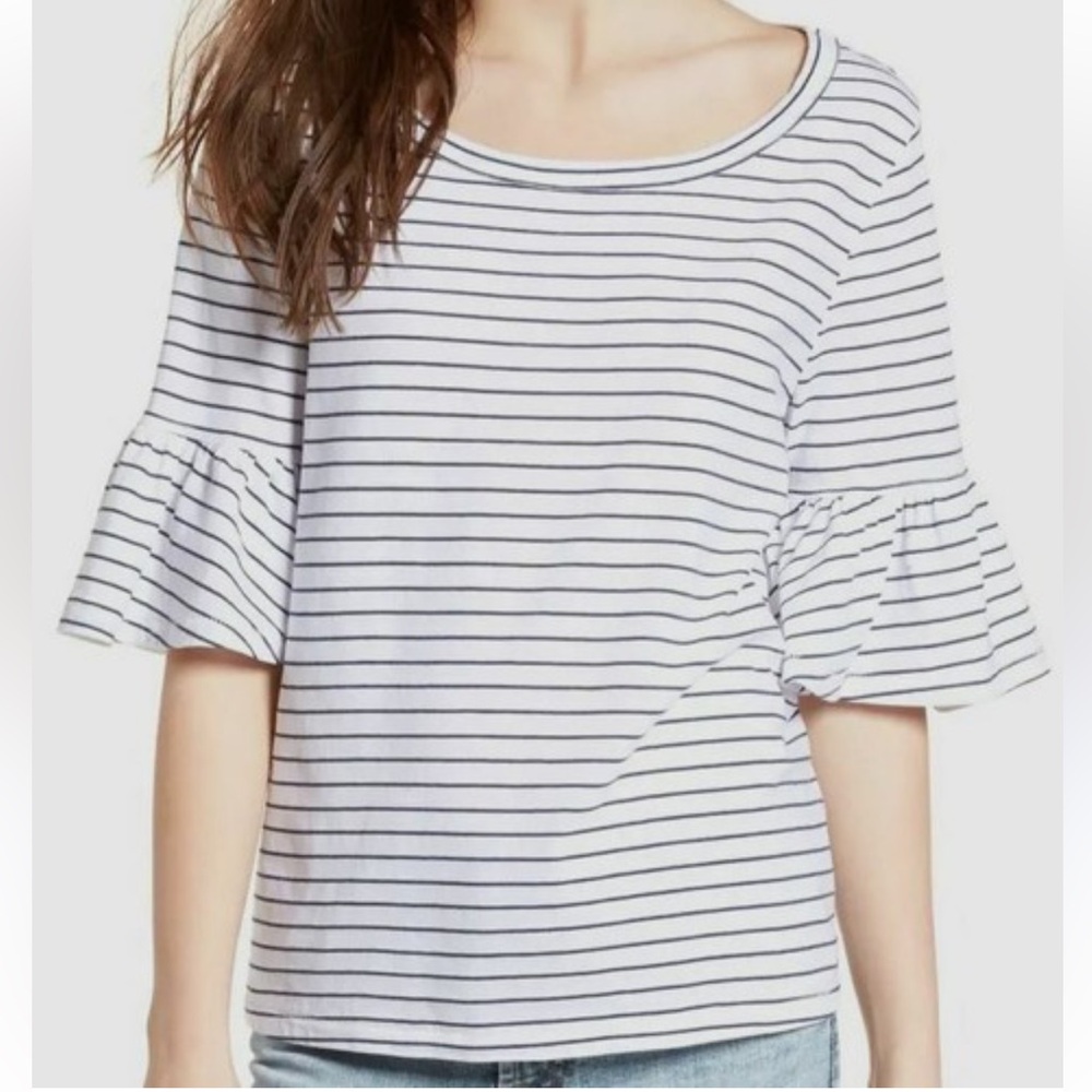 Splendid Striped Ruffle Sleeve Top